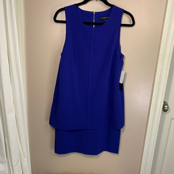NWT Cynthia Steffe Blue Tiered Midi Sleeveless Dress Exposed Zip Sz 12 - Picture 1 of 12